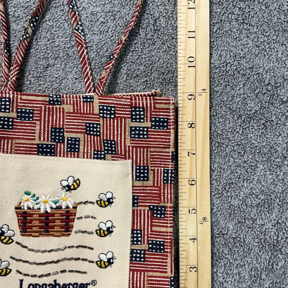 Longaberger American Flag Bee Basket Embroidered Fabric Tote Bag Red White Blue - Picture 5 of 6